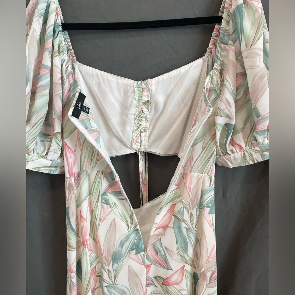 Lulu’s Thriving Moment White Floral Print Puff Sleeve Cutout Midi Dress, Medium - Picture 10 of 16